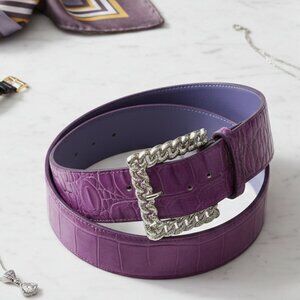 Accessories by Pearl Purple Croc-Embossed Leather Belt